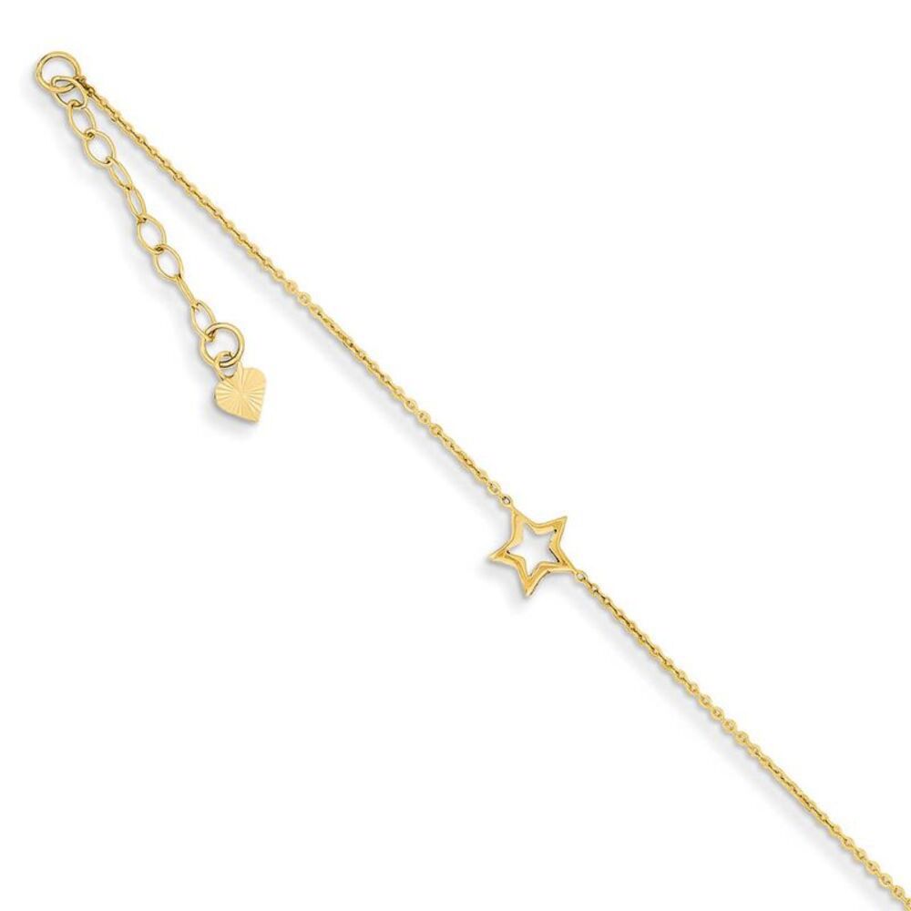 14 Karat Gold Adjustable Star Anklet, 9 Inch